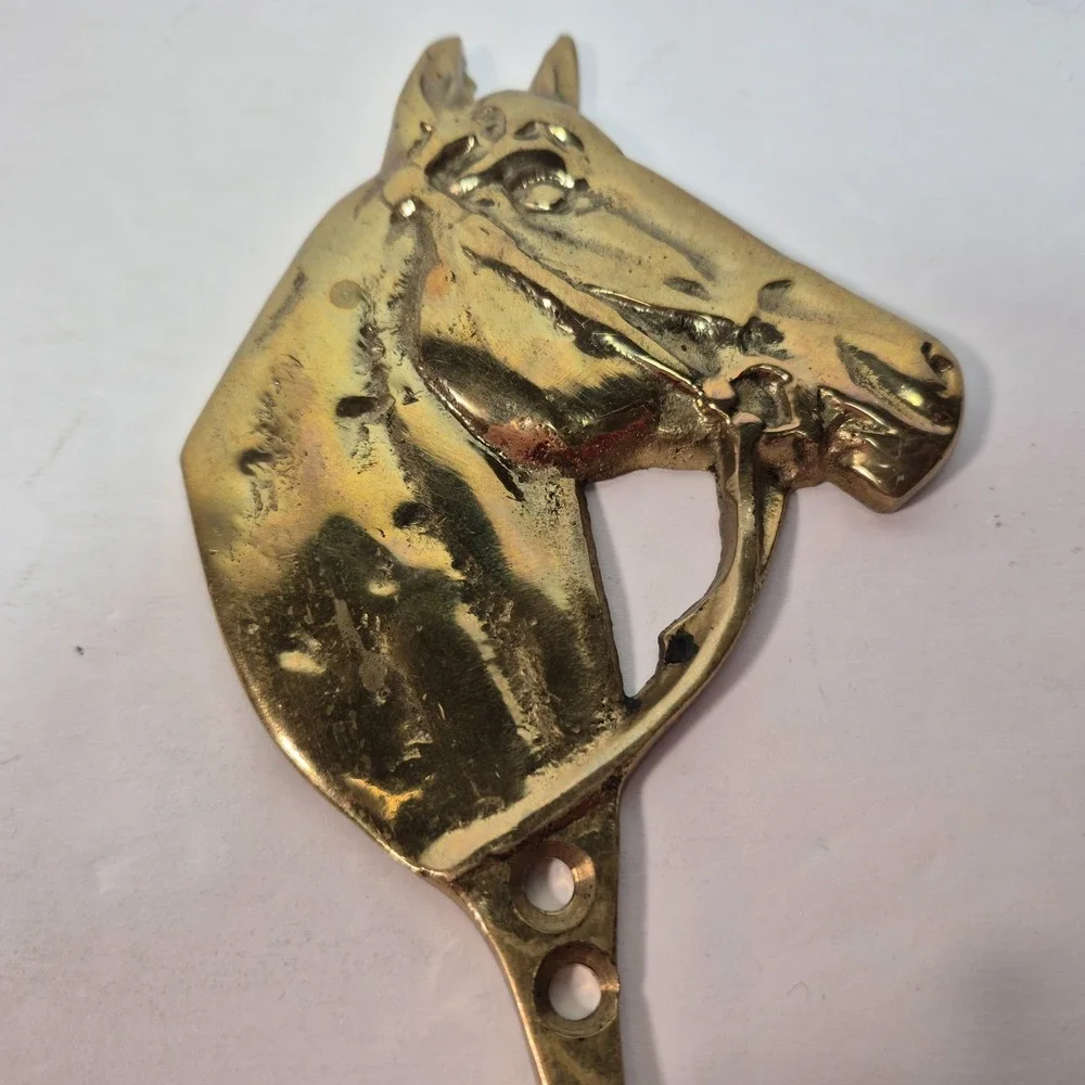 Vintage Brass Horse Head Wall Farmhouse Barn Equestrian Decor Coat Hanger Hook